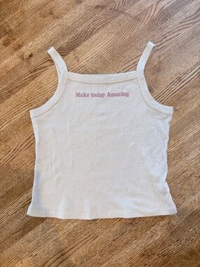 Wonder Nation Cream Ribbed Tank with Pink Logo